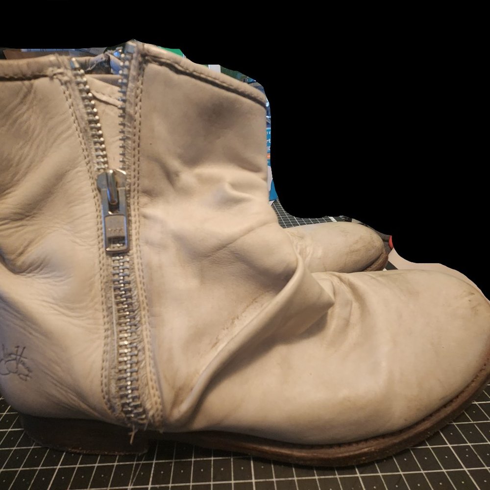 Fluevog white/grey Malcolm boots, women's size 11 or men's 9